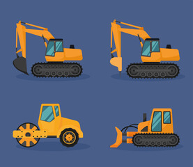 four construction vehicles icons