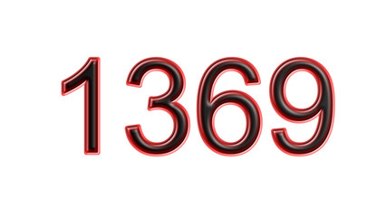 red 1369 number 3d effect white background