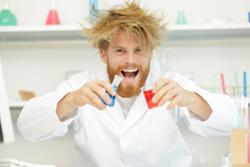 crazy scientist got the great idea in laboratory