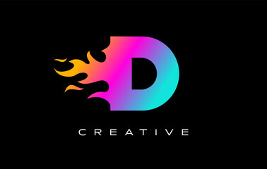 D Letter Flame Logo Design. Fire Logo Lettering Concept.
