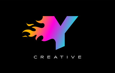 Y Letter Flame Logo Design. Fire Logo Lettering Concept.
