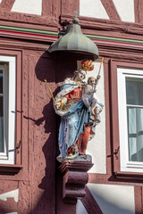 Virgin Mary, statue on the main street of Miltenberg in Lower Franconia, Bavaria, Germany.