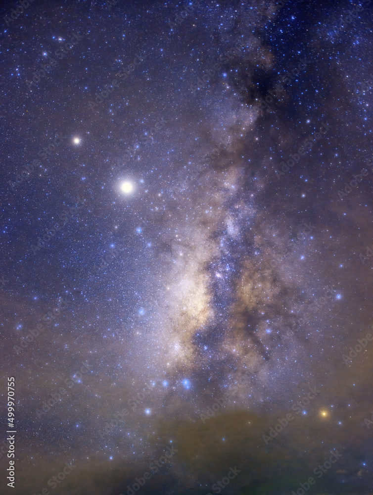 Wall mural milky way galaxy with stars and space dust in the universe, long speed exposure, night landscape wit