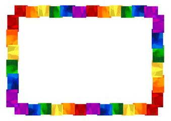 6色の虹色の四角形が並ぶ長方形のフレームのイラスト_背景素材