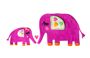 Cute handmade plasticine clay elephant. Baby shower newborn safari African nursery animals. Motherhood family illustration.