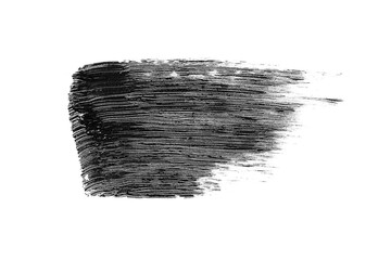 Black mascara brushstroke smear isolated on white background. Abstract makeup eyelash mascara...