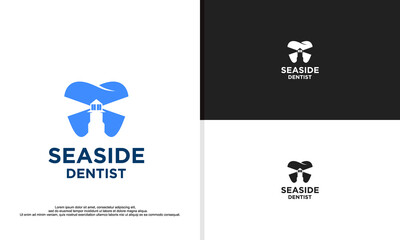 seaside dentist logo, combination of tooth and lighthouse in a minimalist style. dental logo