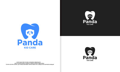 cute panda combine with teeth logo