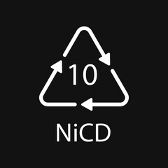 Battery recycling code 10 NiCD . Vector illustration