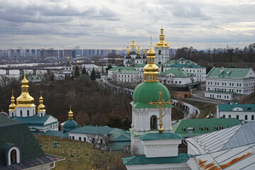 Fototapeta na wymiar Kyiv Pechersk Lavra aerial panoramic view, beautiful komplex of monasteries with caves, Kiev, Ukraine