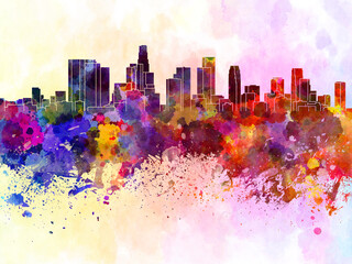 Fototapeta premium Los Angeles skyline in watercolor background