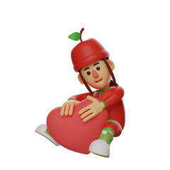 A Charming 3D Fruit Girl Cartoon Character having a heart