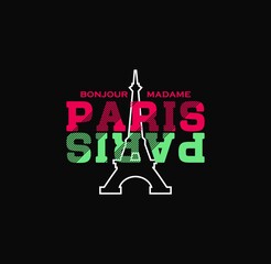 Bonjour Paris . Typography graphic print, Abstract fashion drawing for t-shirts. creative design for girls. Illustration in modern style for clothes. Girlish print © goank graphic