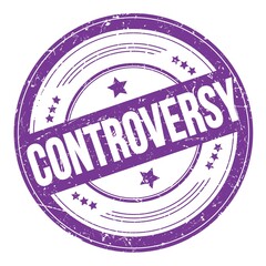 CONTROVERSY text on violet indigo round grungy stamp.