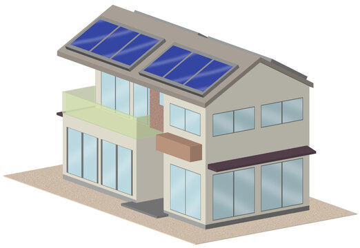 3Dイラストによるソーラーパネルを備えた住宅のイメージ