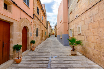 Fototapeta na wymiar Narrow streets of Alcudia old town, Mallorca island, Spain