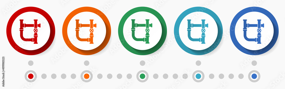 Aufkleber pipe, tube concept vector icon set, infographic template, flat design colorful web buttons in 5 colo