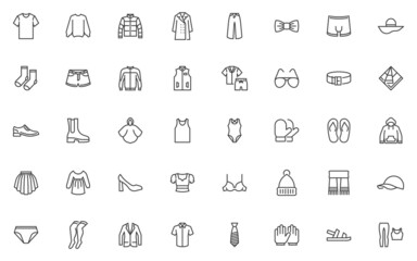 Clothes and accessories line icons set
