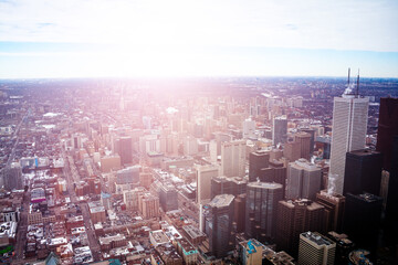 Downtown to suburbs - aerial panorama of Toronto city