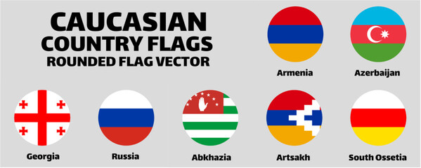 Caucasian Country Flags Flat Rounded