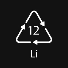 Battery recycling symbol 12 Li. Vector illustration