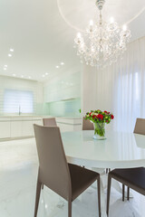 Modern Design Of Luxury White Kitchen With Marble Island