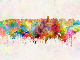Madison skyline in watercolor background