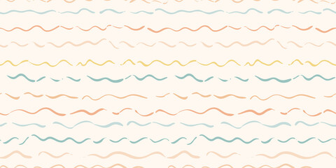 Hans drawn wave pattern, horizontal stripes, vector background with wavy lines.