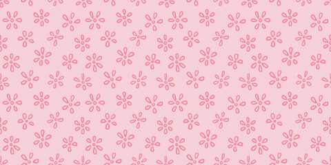 Pink floral pattern, flower doodles vector repeat background