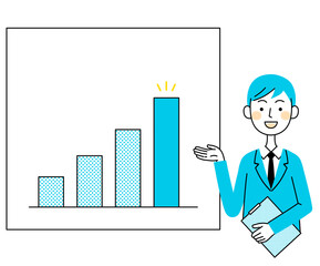 グラフを使って説明するビジネスマン　イラスト