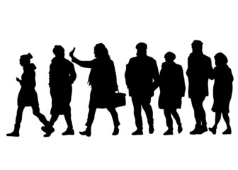 Big crowds people walking on white background