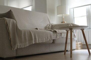 SOFA WITH SIDE TABLE ALL WHITE, NORDIC ATMOSPHERE