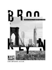 Brooklyn, urban, NYC, new York city in Vector illustration on the theme of New York City, Brooklyn. Stylized American flag. Typography, t-shirt graphics, poster, print, banner, flyer, postcard © sumonsharif