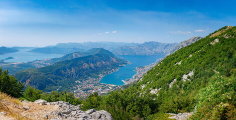 Fototapeta na wymiar Panoramic landscape view of Kotor bay, Montenegro