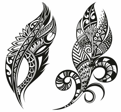Vector Decorative Feather, Tribal design, Tattoo