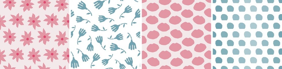 Set of vector seamless patterns. Floral and abstract shapes