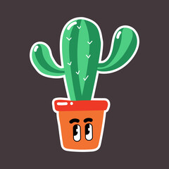 Funny cartoon character Vector illustration of cactus in retro cartoon style.