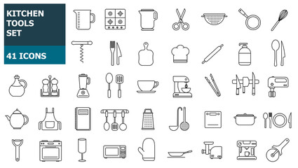 Kitchen and cooking thin icons set. Outline stroke icon design. 