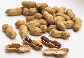 bunch of ecological peanuts on a white background