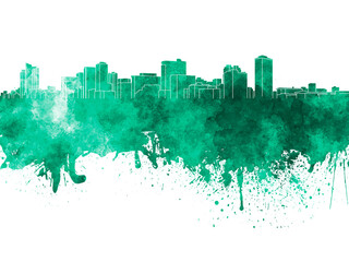Obraz premium Manila skyline in green watercolor on white background