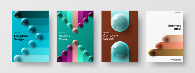 Premium realistic spheres placard illustration composition. Minimalistic journal cover A4 vector design layout bundle.