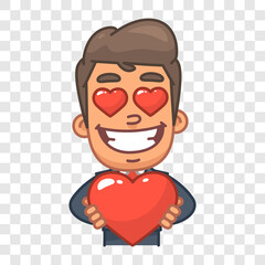 Businessman holding heart and smiling. Funny character. Vector character