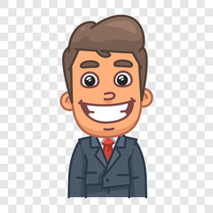 Businessman in business suit smiling broadly. Funny character. Vector character