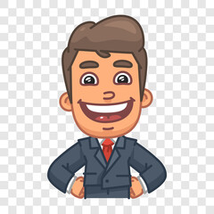 Businessman keeps his hands on his hips and laughs. Funny character. Vector character