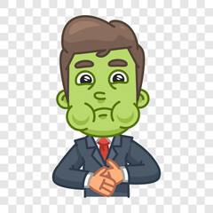 Businessman is sick and turned green. Funny character. Vector character