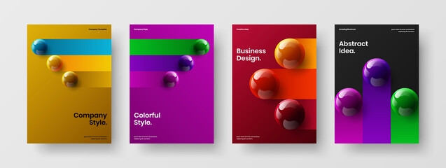 Creative 3D spheres cover illustration collection. Premium placard vector design template set.