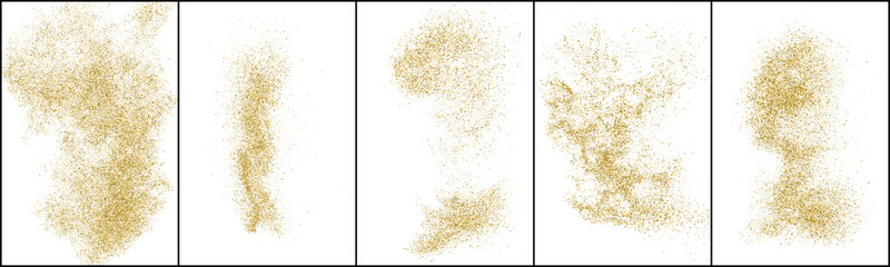 Fototapeta na wymiar Set of Gold Glitter Texture Isolated On White. Amber Particles Color. Stardust Background. Golden Explosion Of Confetti. Vector Illustration, Eps 10.