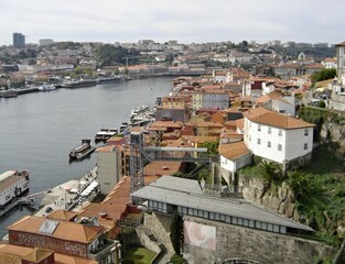Porto - zona ribeira old town panorama with Douro - Portugal - obrazy, fototapety, plakaty
