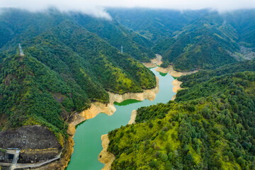 Fototapeta na wymiar Aerial shot of Huangyuan Reservoir in Shangrao