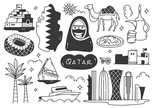 hand drawn Qatar travel destination doodle design element vector illustration 